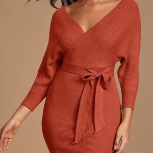 Modena Rust Brown Dolman Sleeve Bodycon Sweater Dress